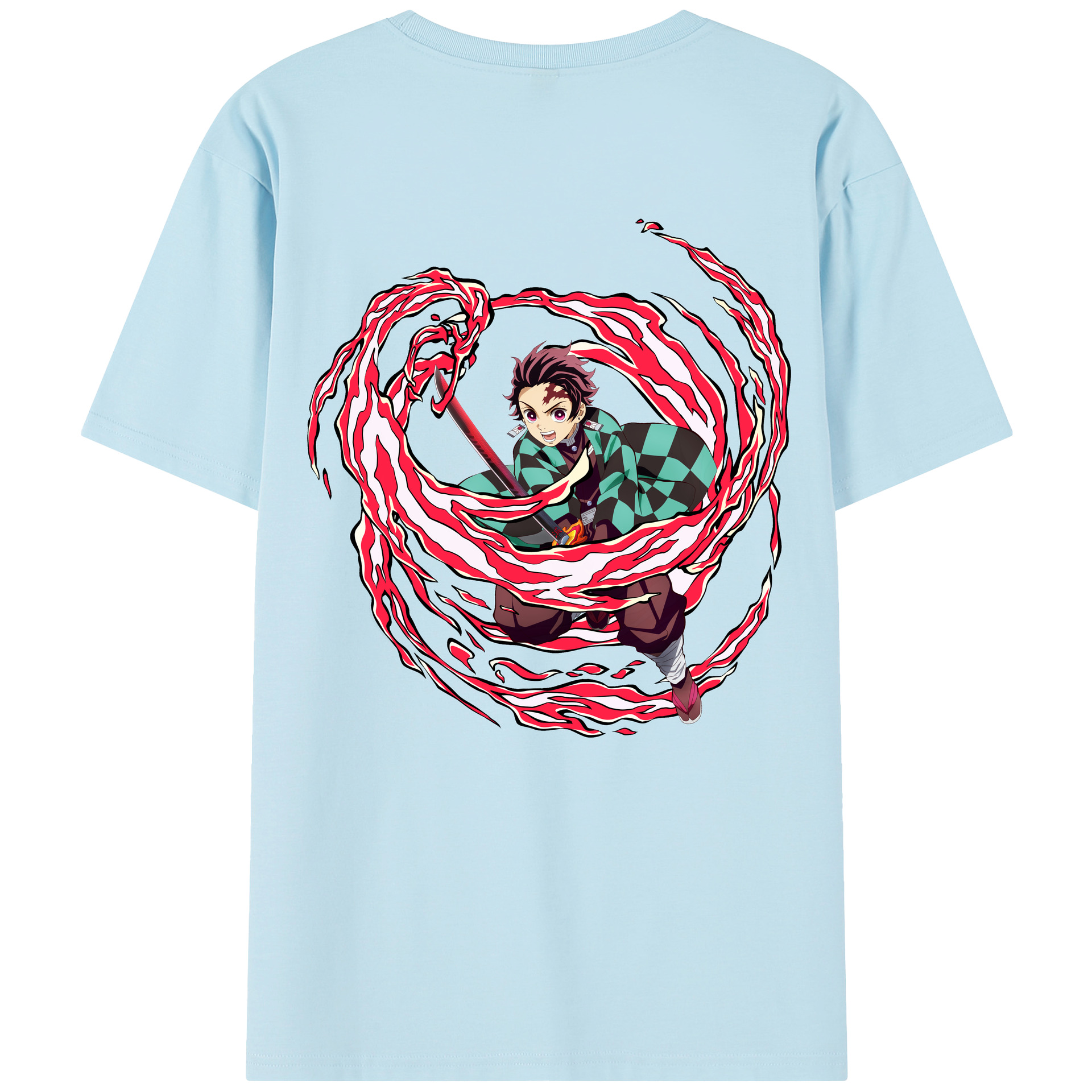 （画像用） 鬼滅の刃 竈門 炭治郎／かまど たんじろう Kamado Tanjirou 綿100％半袖Tシャツ（背面プリント）